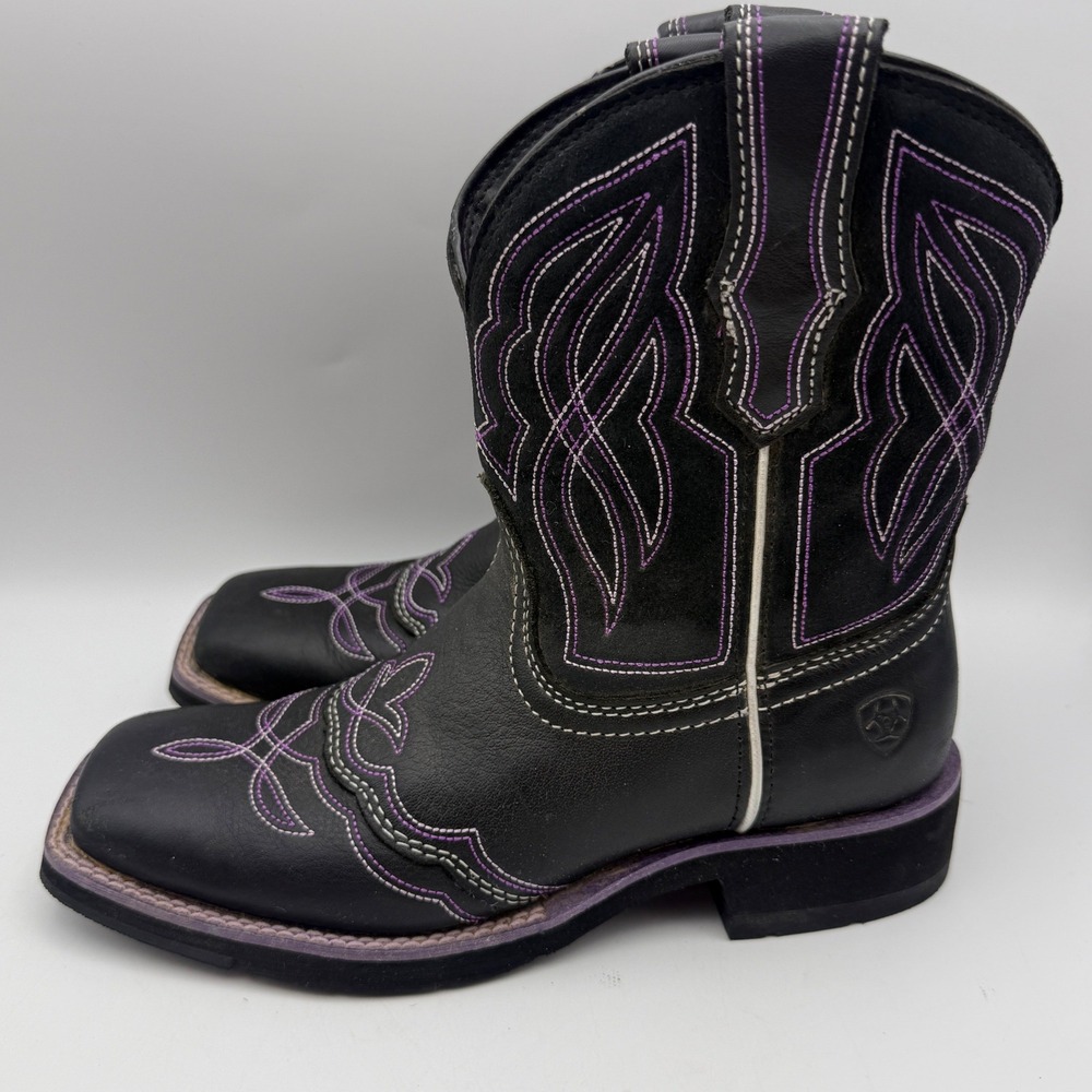 Ariat Fatbaby Dapple Western Boots Women 6.5 Black Purple Square Toe Leather